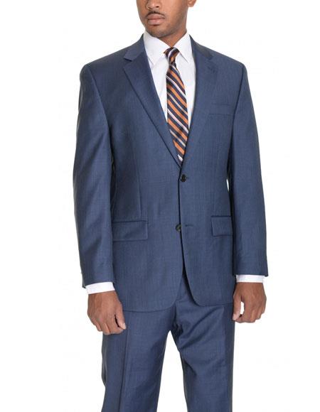  men's 2 Button Wool Single Breasted Notch Lapel Blue Suit