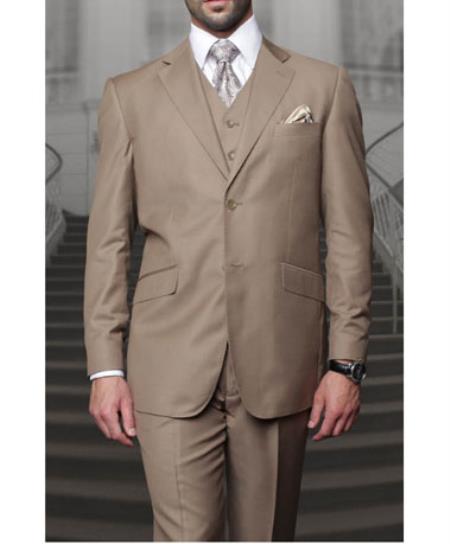 Men's Statement 2 Button Bronze 3 Piece Italian Designer Suit Wool