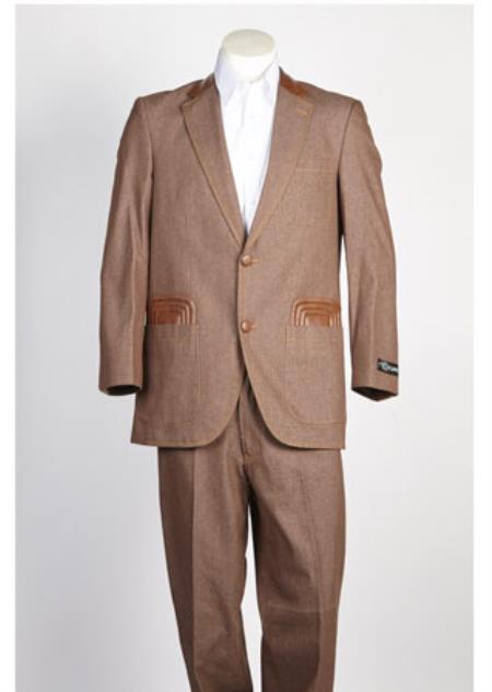  Men's 2 Button Denim Jean Single Breasted Suit Brown
