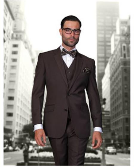  Men's Statement Brown 2 Button Modern Fit suits Wool Suit 