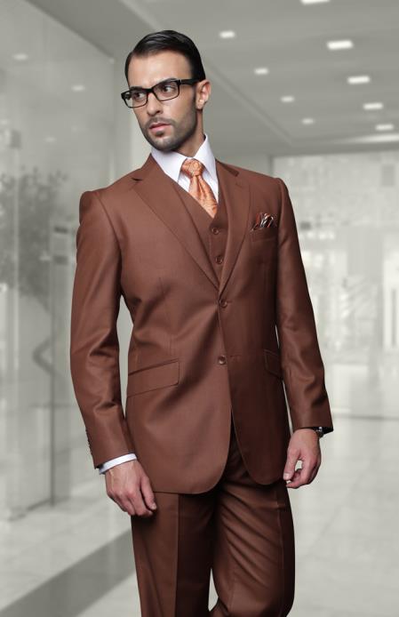  men's Big Size Vested Suits 2 Button Wool Suits Brown