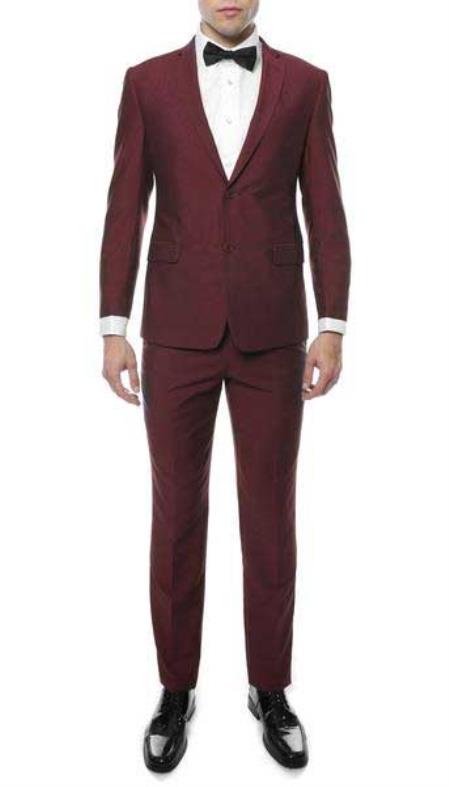  Two Button Classic Notch Lapel Burgundy Single Breasted Slim narrow Style Fit Suit