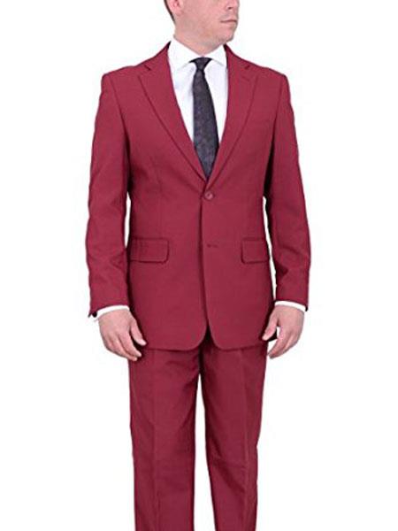  Men's Burgundy Classic Fit Two Button Notch Lapel Solid Pleated Pants Suit