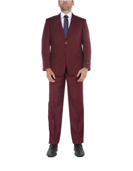  Men's Classic Fit Burgundy 2 Button Single Breasted Two-Piece Side Vents Suit 