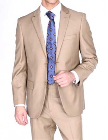 Authentic Mantoni Brand Men's 2 Button Notch Lapel Solid 100% Wool Double Vent Camel Suit