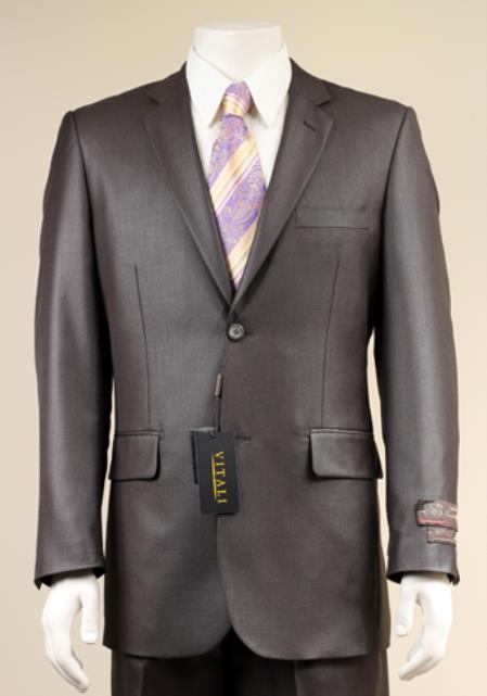 2 Button Style patterned Mini Weave Patterned Shiny Flashy Sharkskin Dark Grey Masculine color Suit 