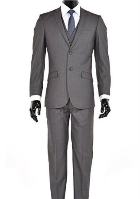  Men's Charcoal 2 Button Notch Lapel Slim Fit Suit