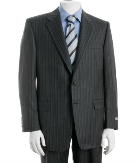 Two Button Dark Grey Masculine color Gray Multi Stripe ~ Pinstripe Suit 