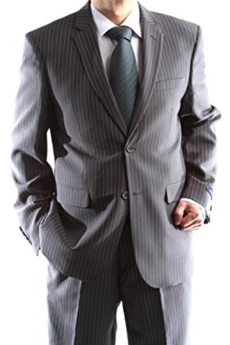  Braveman Men's Single Breasted 2 Button Charcoal 100% polyester Pinstripe Slim Fit Dress Suit