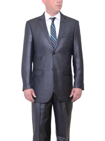  Men's 2 Button Charcoal Gray Big & Tall Classic Fit Side Vents Sharkskin  Suit
