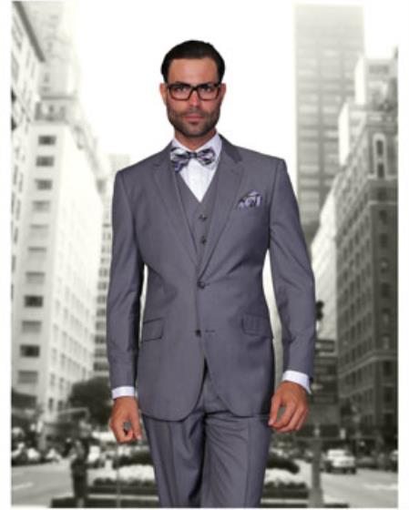  Men's Statement 2 Button Charcoal Grey Modern Fit suits Wool Suit