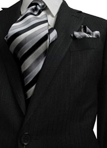  Bertolini 2 Button Charcoal with Hidden Pinstripes Notch Lapel Wool & Silk Blends Suit