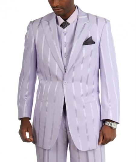 Fashion Two Button Cotton Timmed 1940s men's Suits Style Single Button Three Piece Lilac ~ Lavender