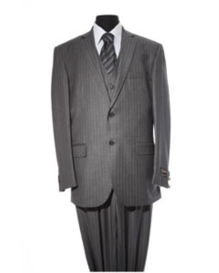  Men's 2 Button Dark Grey Pinstripe 2 Piece Suit