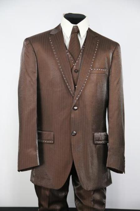  men's Rhinestone Notch Lapel Flap Pocket Sepia Zoot Suit
