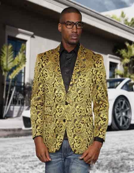  Gold Sequin Paisley Colorful Stage / Prom / Entertainer Fashion Sport Coat Blazer Perfect For Prom Clothe - Prom Outfits For Guys ~ Suit Jacket Jacket