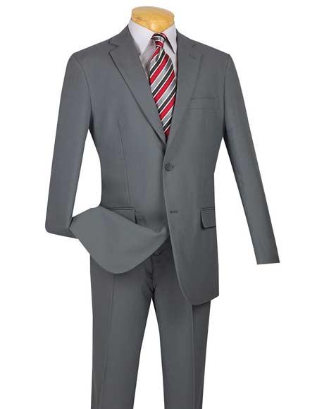  Men's 2 Button Notch Lapel Cheap Slim Fit Suit With Flat Front Pant Gray