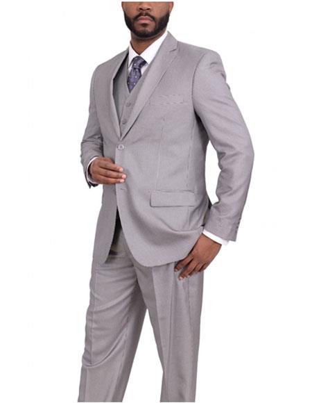  Men's Two Button Classic Fit Gray Houndstooth Three Piece Notch Lapel Suit