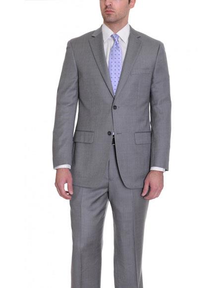  men's Gray Birdseye Wool 2 Button Single Breasted Classic Fit Suit Flat Front Pants