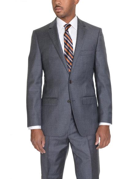  men's 2 Button Solid Heather Gray Wool Single Breasted Notch Lapel Suit