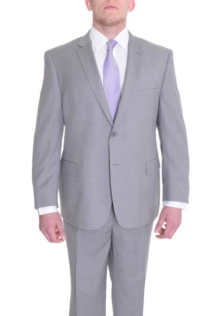  Men's Portly Fit Two Button Fully Lined Solid Gray Super 140's Wool Suit