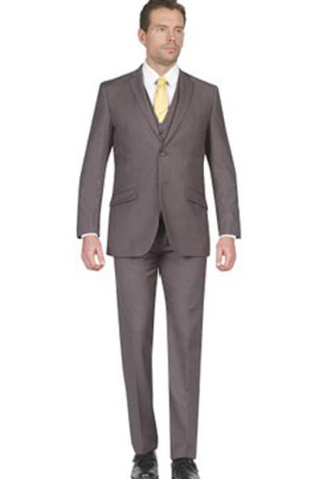  Mid Grey Two Button Single Breasted 3 Piece Slim narrow Style Fit Vested Suit