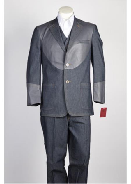  Men's 2 Button Grey Single Breasted Suit 