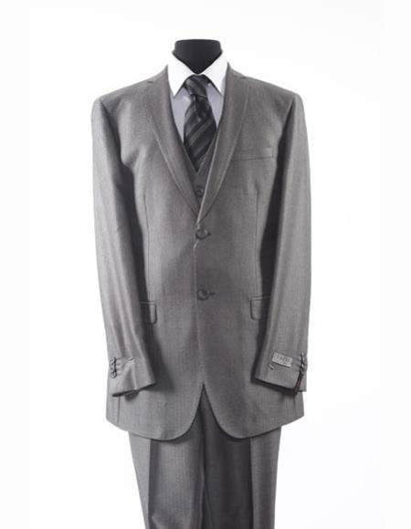  Men's 2 Button Tazio Brand Suit Grey Notch Lapel Vested Suit