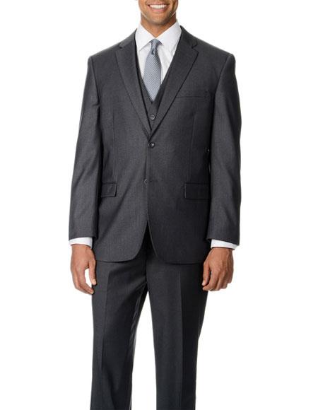  Caravelli Men's Single Breasted 2 Button Grey 3 Piece Vested Notch Lapel Suit 