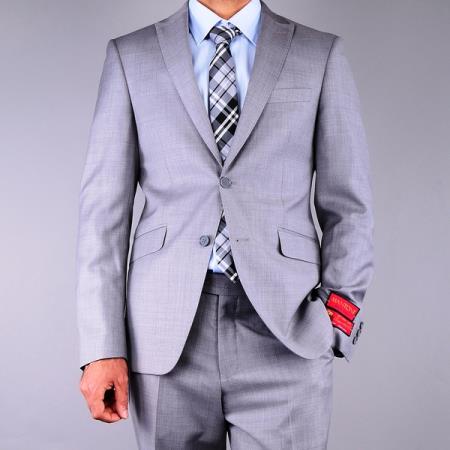Mantoni Slim narrow Style Fit patterned Grey 2-Button Wool Fabric Suit 