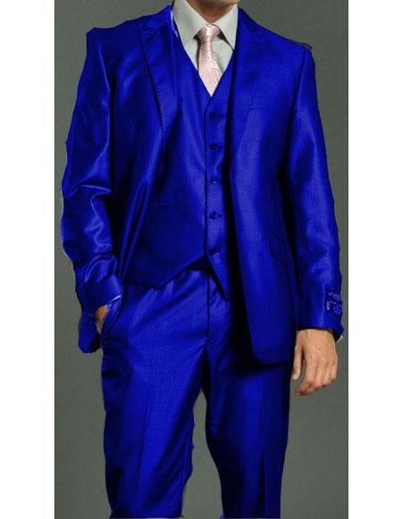  men's Royal ~ Indigo ~ Cobalt New Blue 2 Button Vested Suit