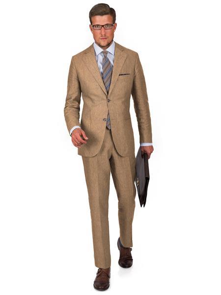 Men's 2 Button Notch Lapel Intense Khaki Linen Suit