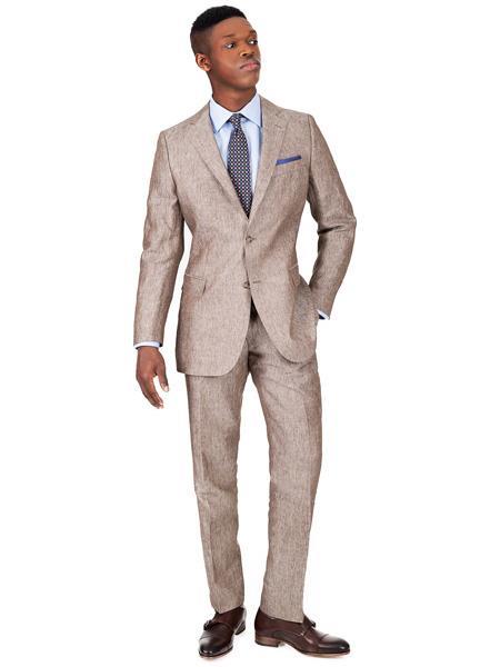 Men's 2 Button Notch Lapel Khaki Linen Suit