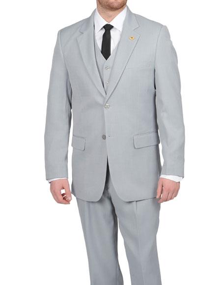  Mens 2 Button Silver Grey ~ Light Gray Vested Athletic Cut Suits Classic Fit 