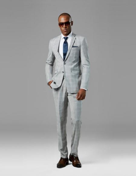 Men's Light Gray best Suit Plaid Wool Suit 