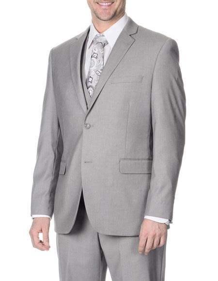  Caravelli Men's Slim Fit 2 Button Notch Lapel Light Grey Vested Suit