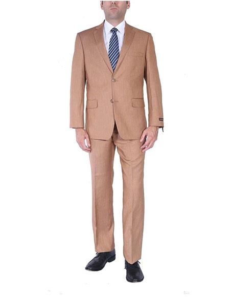  Men's Single Breasted Two-Piece Side Vents 2 Button Light Rust Suit
