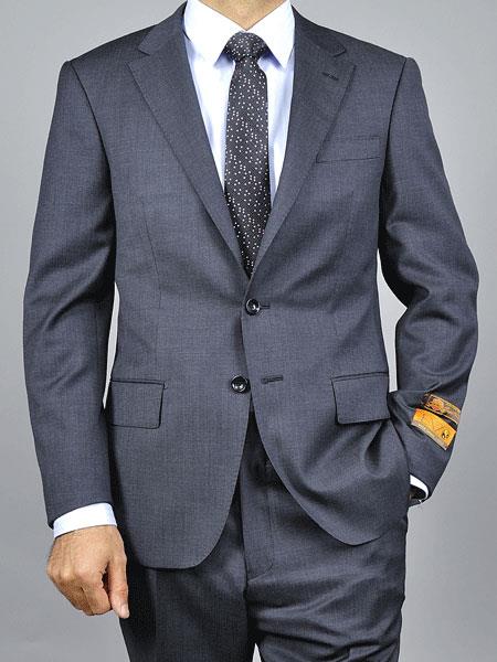  Authentic Enzo tovare Men's Medium Grey Notch Lapel Double Vent 2 Button Slim Fit Wool Suit