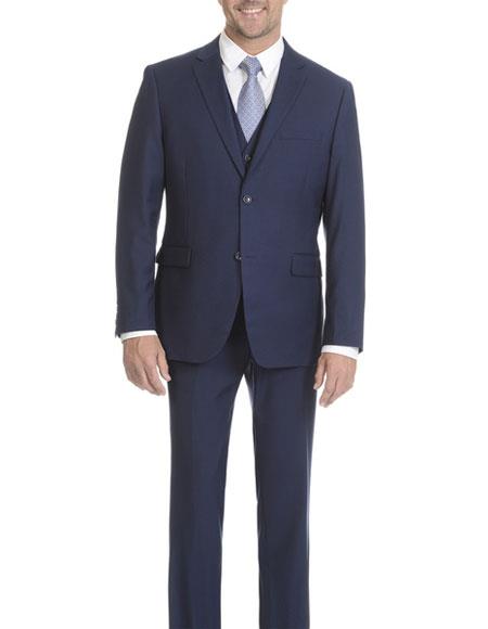 Men's Modern Fit Midnight Blue Vested 2 Button Single Breasted Suit 