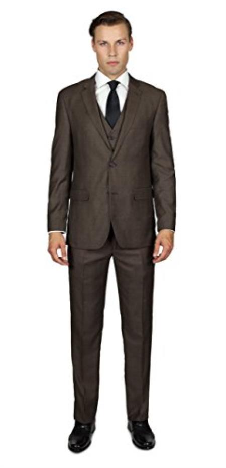  Men's 2 Button Mocha 3 Piece TR Blend Suit