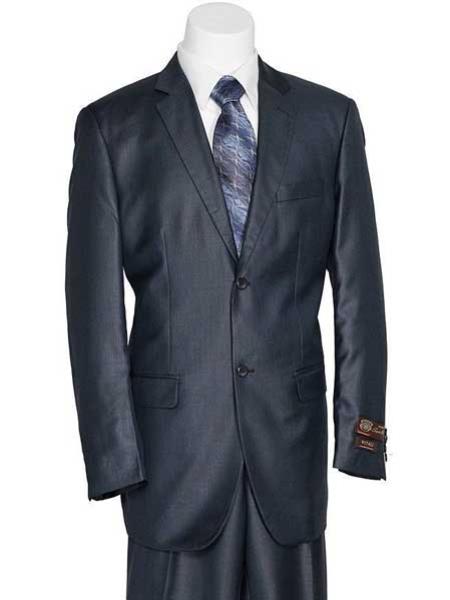 Men's 2 Button Navy Blue Solid European Design Slender Fit Shiny Flashy Suit