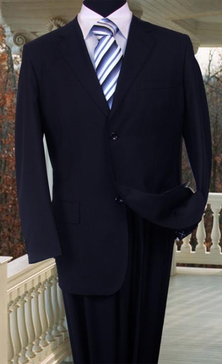 SOLID COLOR Navy Blue Shade SUIT BY Signature Platinum Stays Cool Discounted Online Sale NAVY 2 Button Style HAND STITCHING 