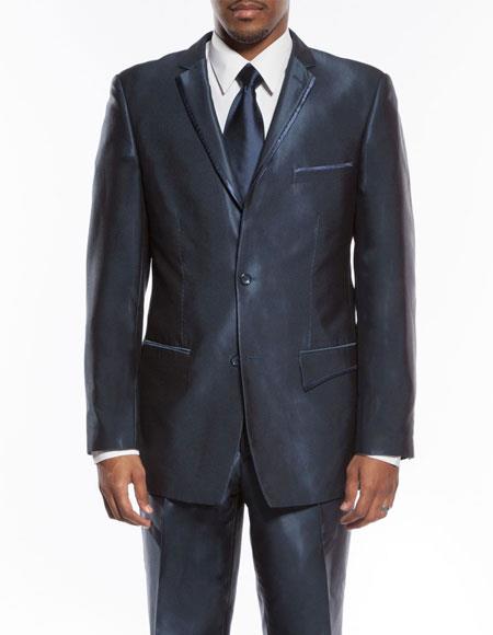  men's Navy Blue slim fit trimmed lapel wedding prom tuxedo