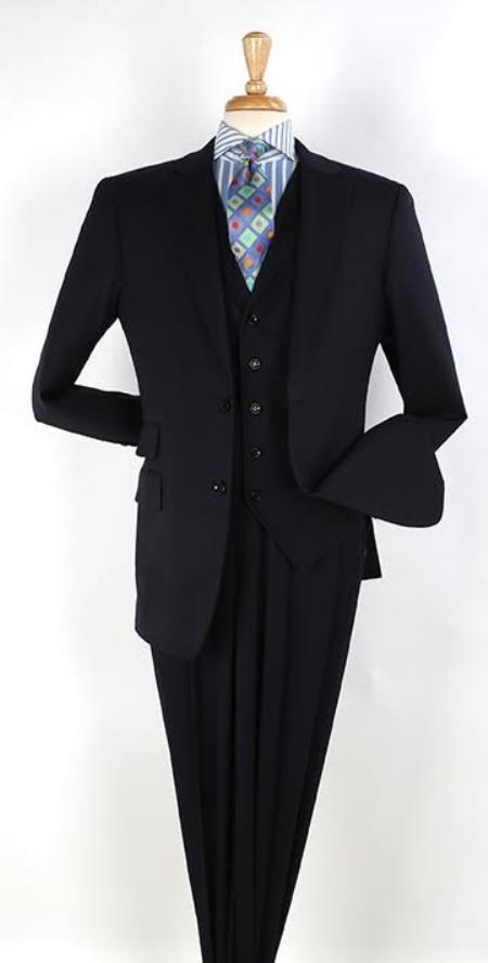 Men's 1920s 40s Fashion Clothing Look ! 2 button Ticket Pocket Lapeled Navy Vested Notch Lapel 100% Wool Wide Leg Pleated Pants