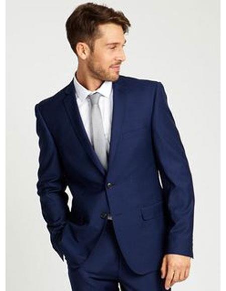 men's package deal 2 button notch lapel side vented navy suit with silver tie Slim Fit or Regular Fit Cut