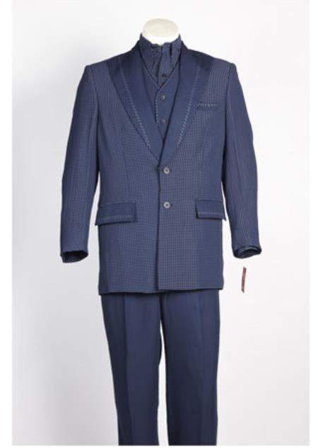  men's Navy White 2 Button Single Breasted Suit 