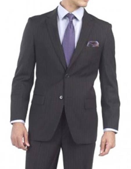 Men's 2 Button Striped Pattern Navy Italian 100% Wool Notch Lapel Suit
