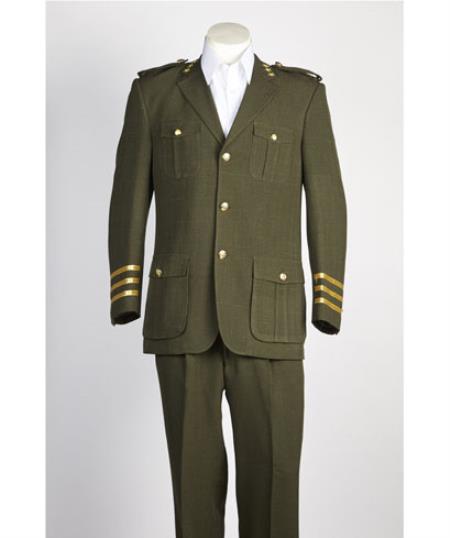  Men's Olive 3 Button Safari Military Style Suit