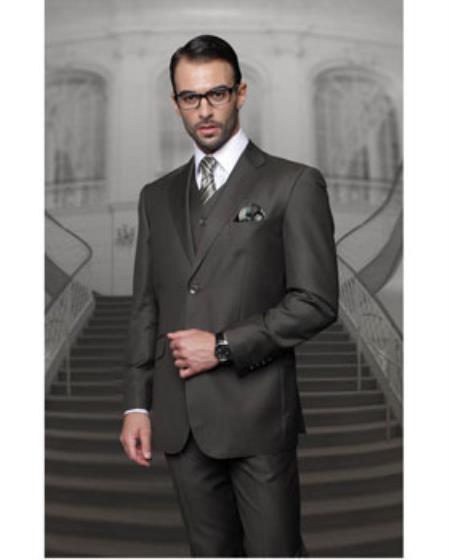  Men's Statement 2 Button Olive Modern Fit suits Wool Suit
