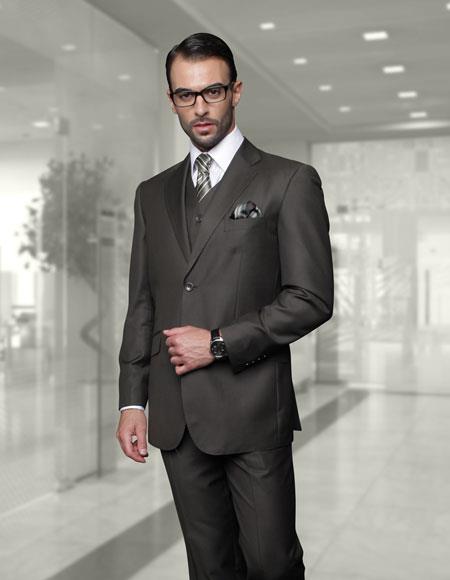  men's Big Size Vested Suits 2 Button Wool Suits Olive